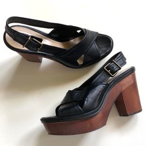 [POUR LA VICTOIRE] Open Toe Wooden Block Heels